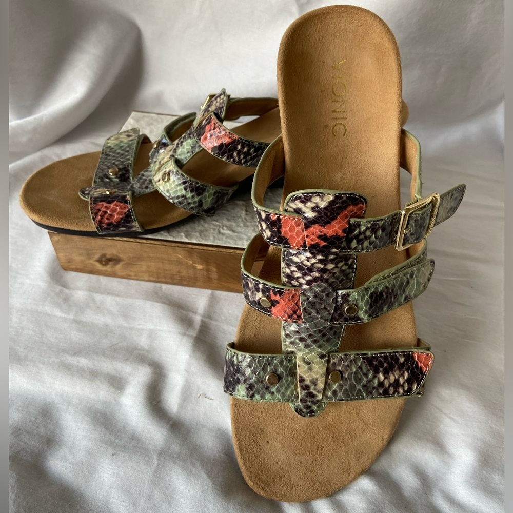 Vionic Women's Multicolor Faux Snakeskin Print Adjustable Straps Sandals Size 8